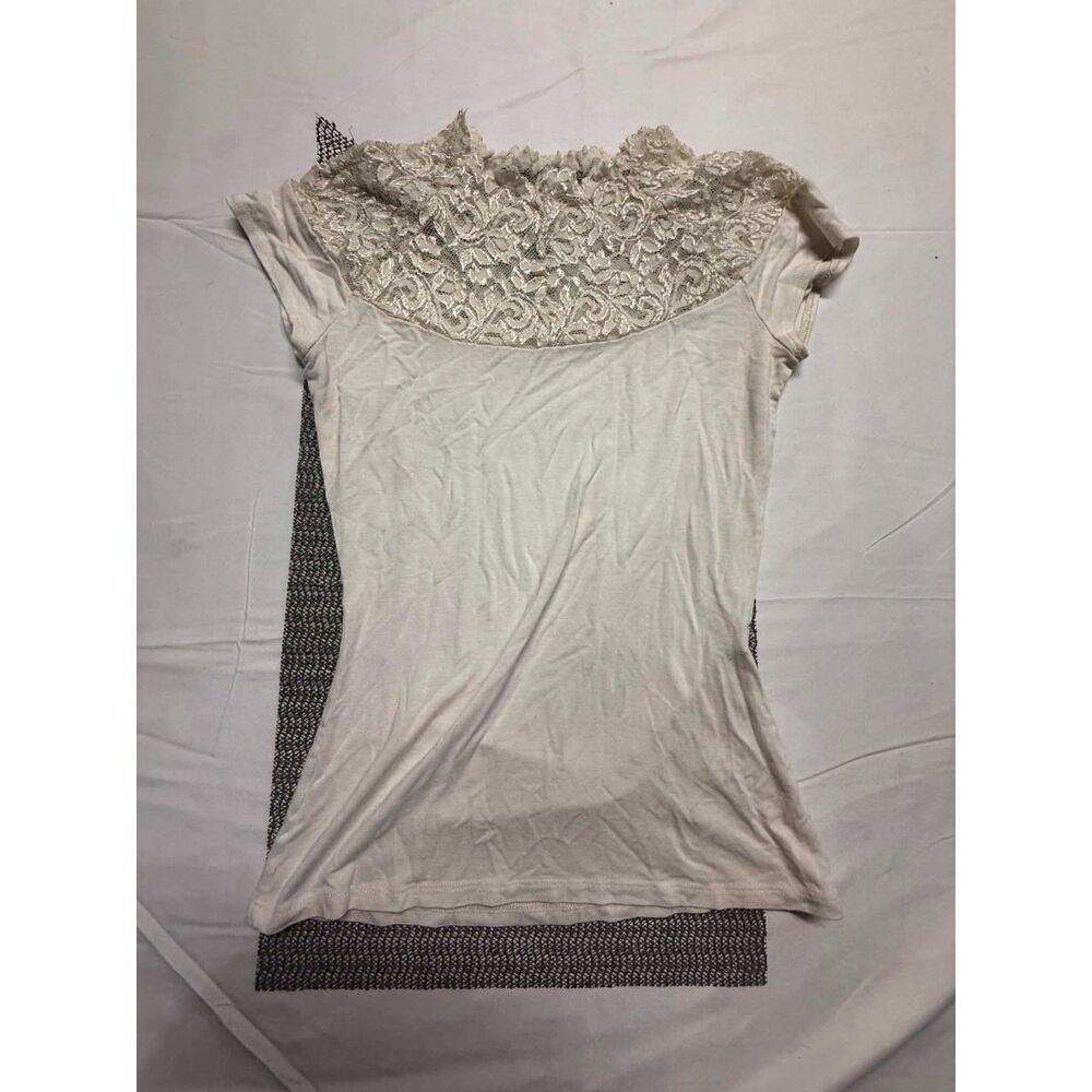 Size Small White Shirt with Lace Neck Unbranded